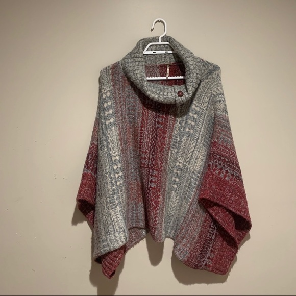Free People Grey and Red “Willow” Poncho - Women’s Size XS - Picture 2 of 4